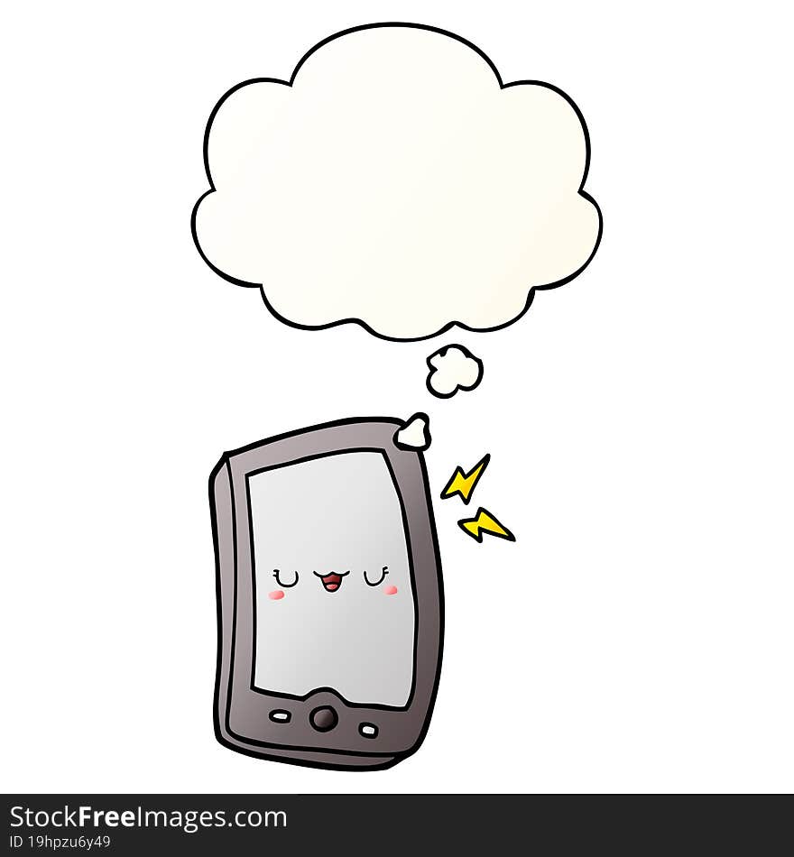 Cute Cartoon Mobile Phone And Thought Bubble In Smooth Gradient Style