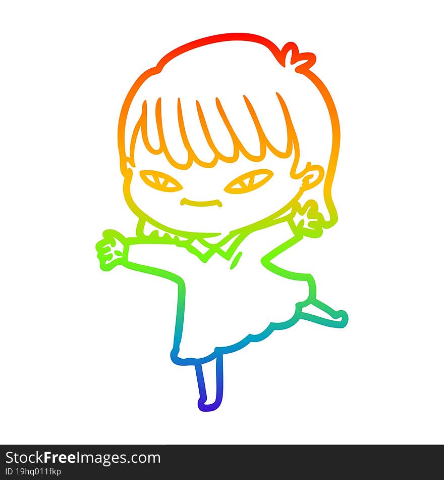 rainbow gradient line drawing of a cartoon woman