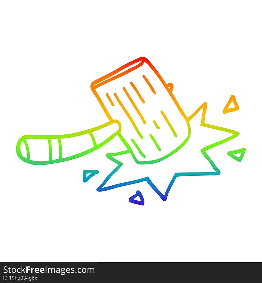 Rainbow Gradient Line Drawing Cartoon Wooden Mallet