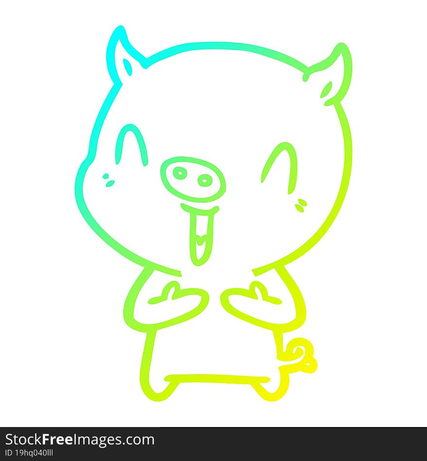 Cold Gradient Line Drawing Happy Cartoon Pig