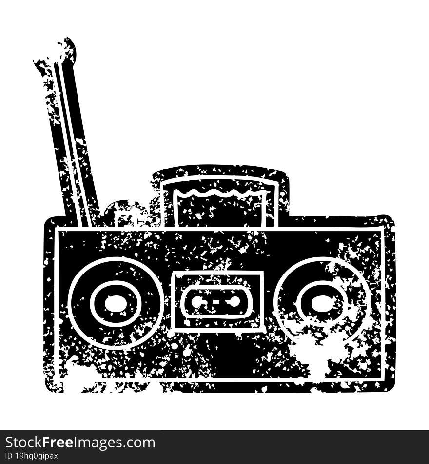 grunge distressed icon of a retro cassette player. grunge distressed icon of a retro cassette player