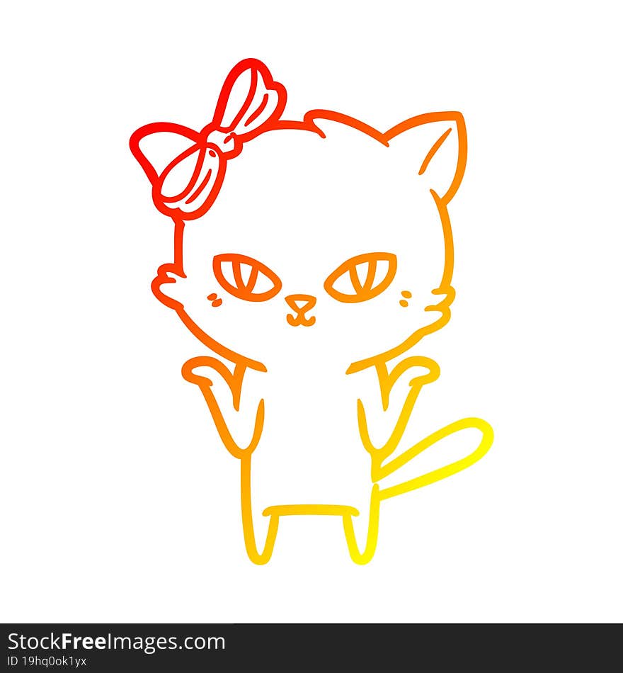 Warm Gradient Line Drawing Cute Cartoon Cat