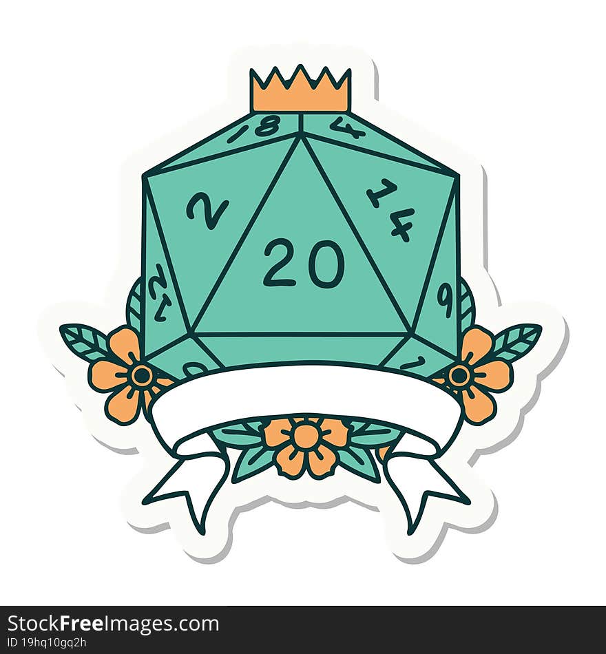 natural 20 critical hit D20 dice roll sticker