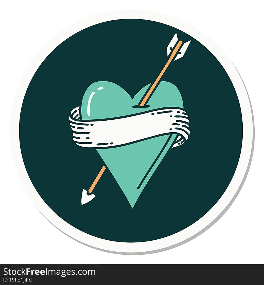 Tattoo Style Sticker Of An Arrow Heart And Banner