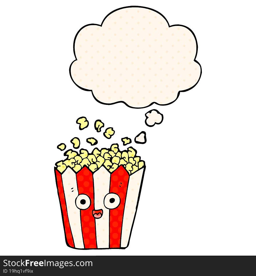 cartoon popcorn with thought bubble in comic book style