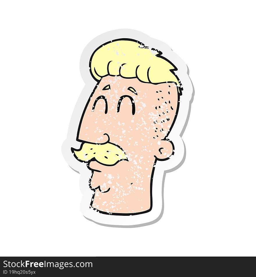 Retro Distressed Sticker Of A Cartoon Man With Hipster Hair Cut