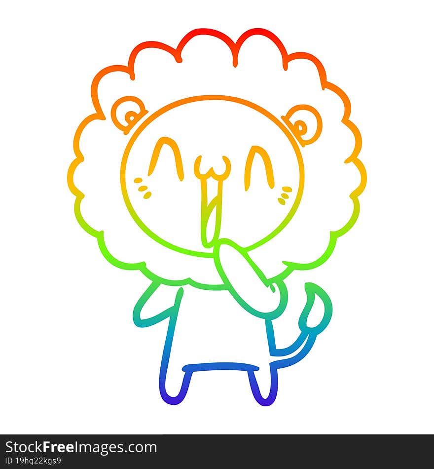 rainbow gradient line drawing of a happy cartoon lion