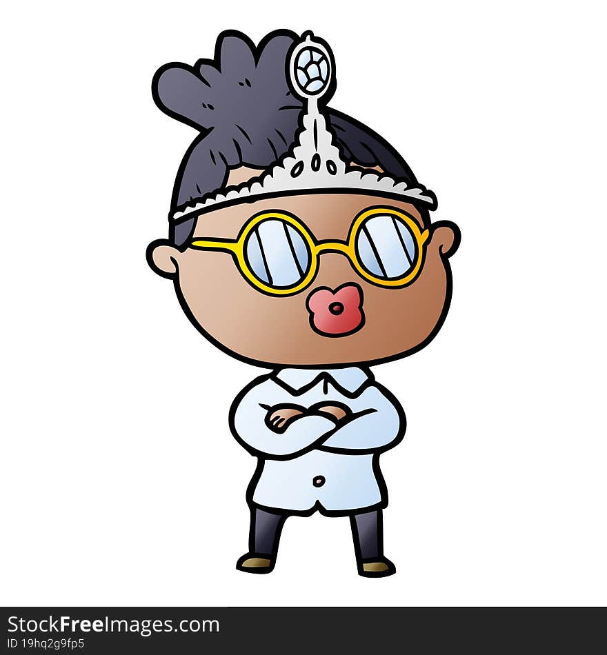 cartoon woman wearing spectacles and tiara. cartoon woman wearing spectacles and tiara