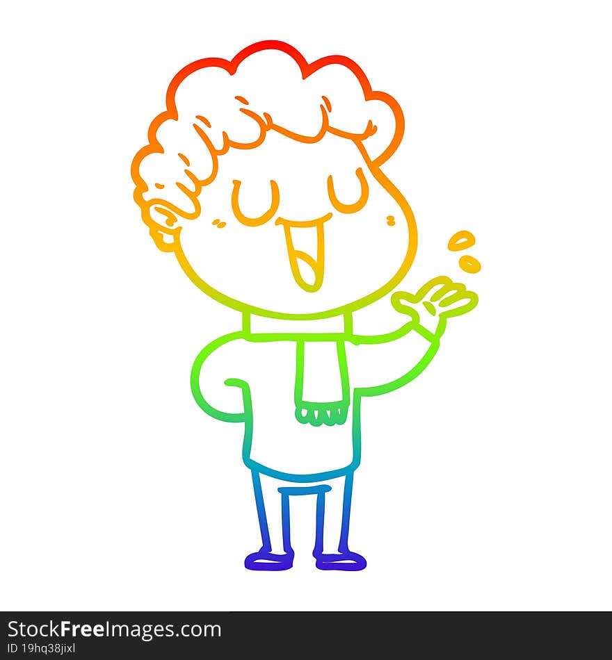 rainbow gradient line drawing of a cartoon man talking