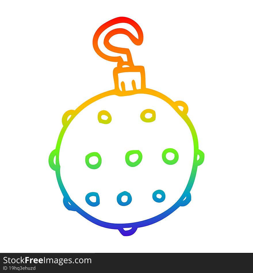 rainbow gradient line drawing of a cartoon golden xmas bauble