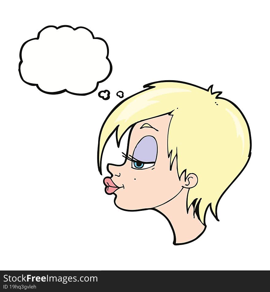 cartoon pretty woman with thought bubble