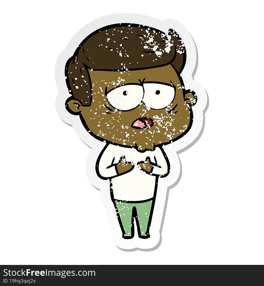 distressed sticker of a cartoon tired man