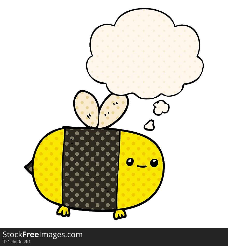 cute cartoon bee with thought bubble in comic book style