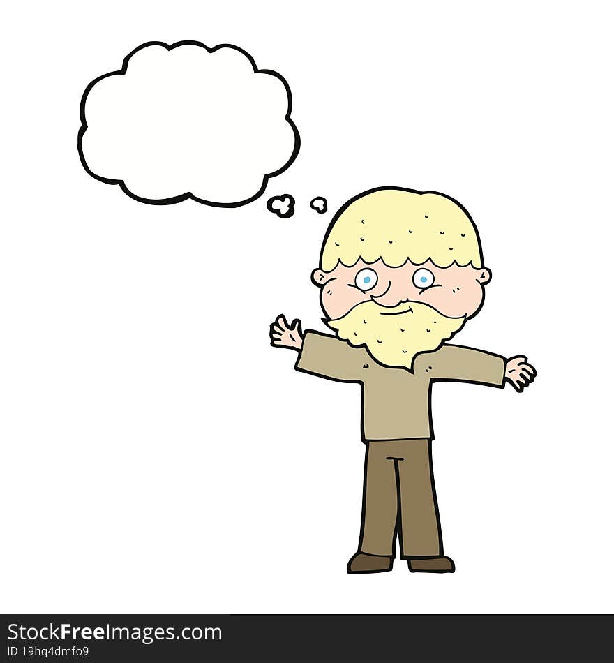 cartoon happy man with beard with thought bubble