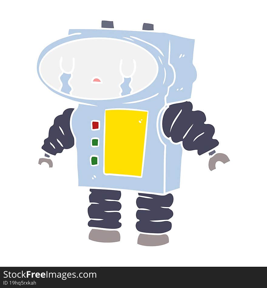 flat color style cartoon robot crying