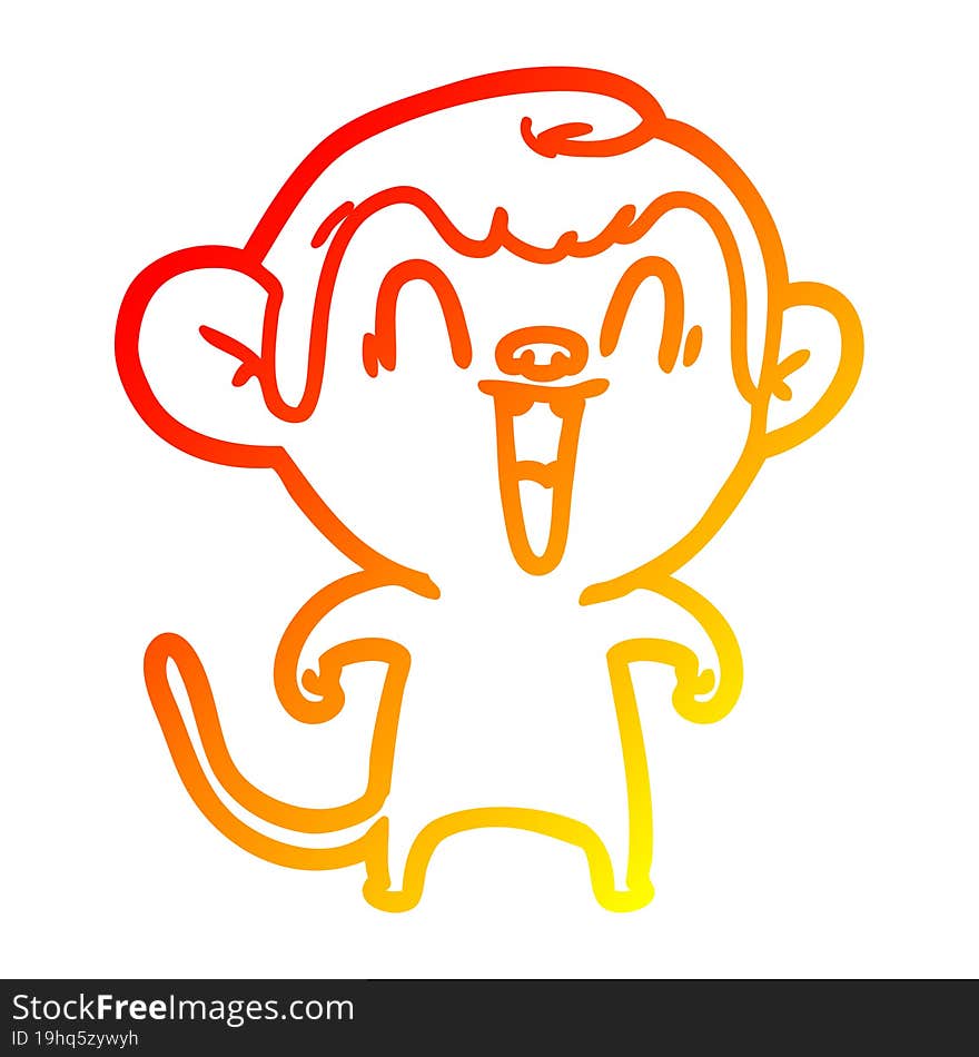 warm gradient line drawing of a cartoon laughing monkey