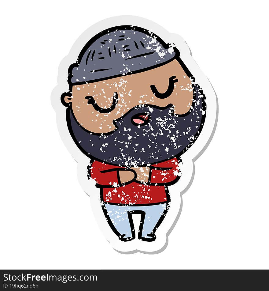 distressed sticker of a cute cartoon man with beard