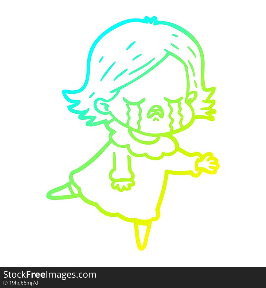 cold gradient line drawing of a cartoon girl crying