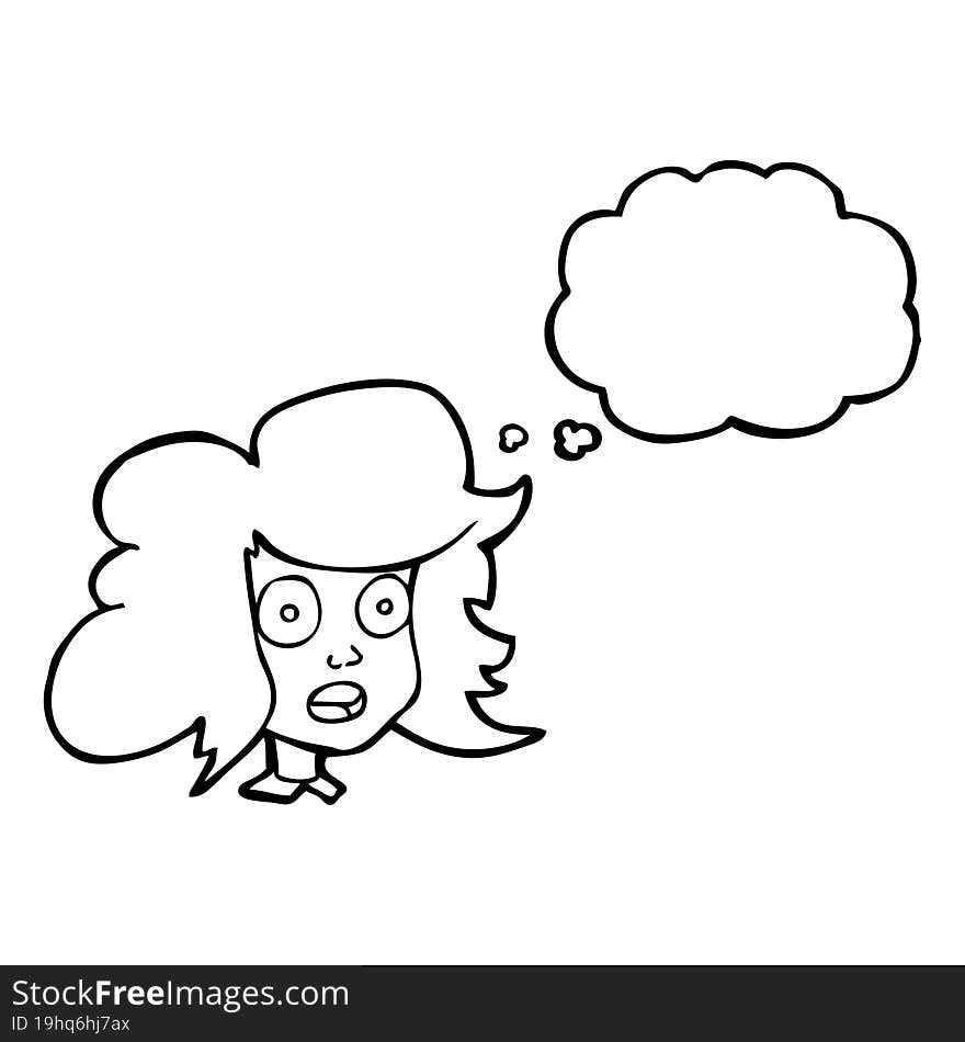 freehand drawn thought bubble cartoon surprised female face