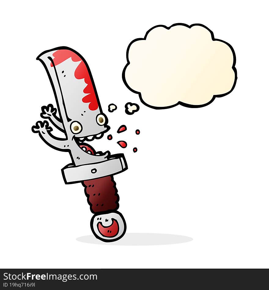 crazy knife cartoon character with thought bubble