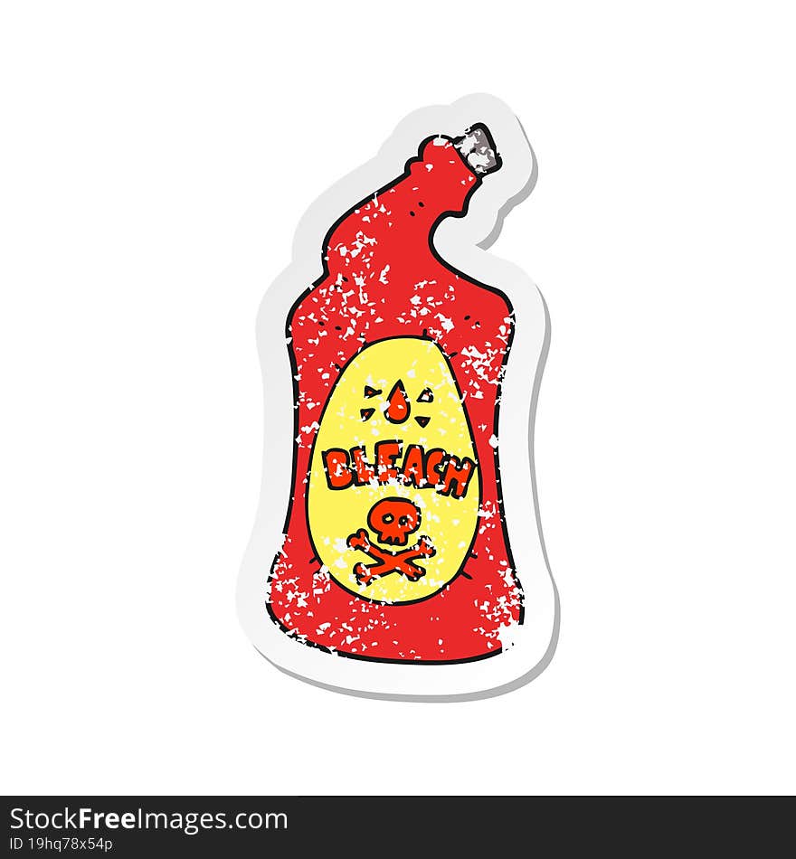 retro distressed sticker of a cartoon bleach bottle