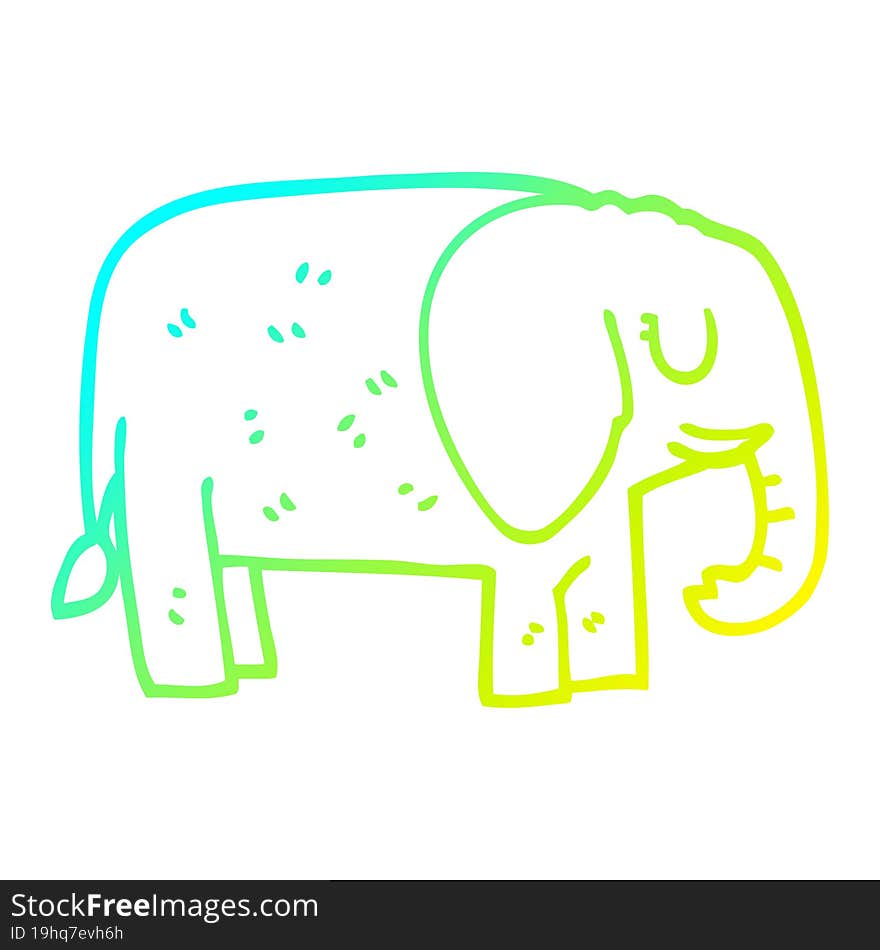 Cold Gradient Line Drawing Cartoon Elephant Standing Still