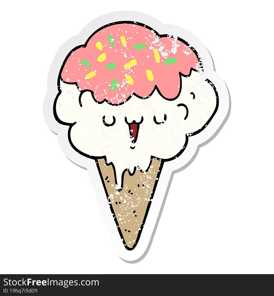 Distressed Sticker Of A Cartoon Ice Cream