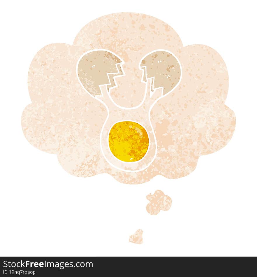 cartoon cracked egg with thought bubble in grunge distressed retro textured style. cartoon cracked egg with thought bubble in grunge distressed retro textured style