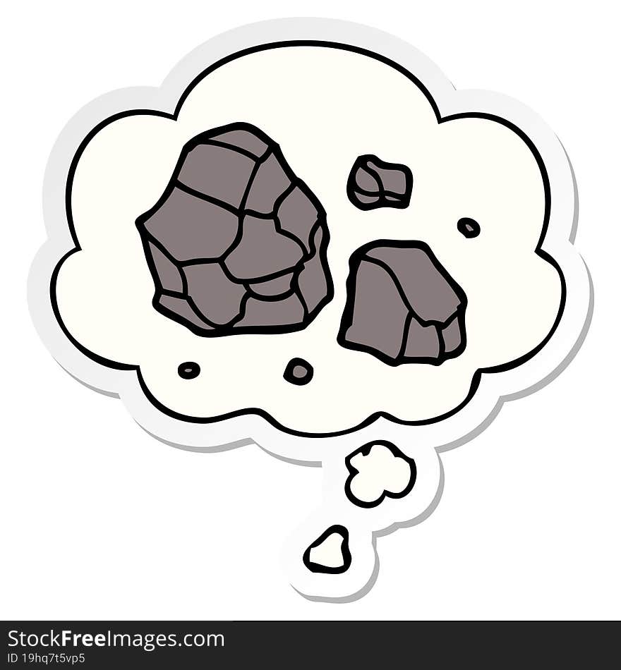 cartoon rocks and thought bubble as a printed sticker