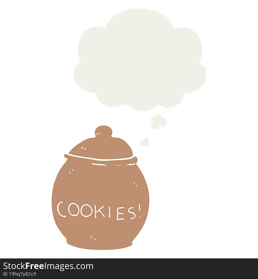 cartoon cookie jar and thought bubble in retro style