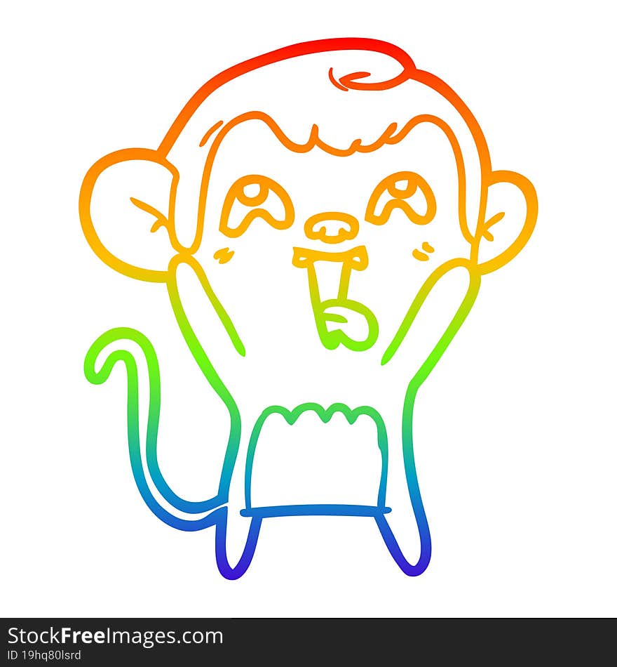 rainbow gradient line drawing crazy cartoon monkey