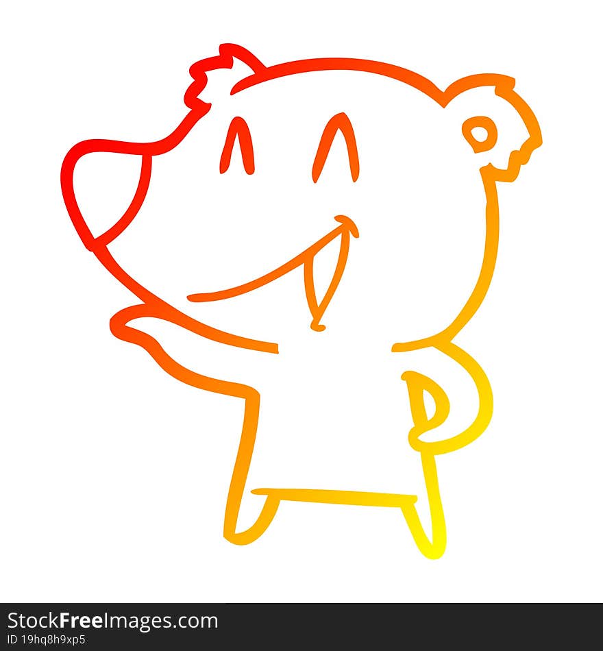 warm gradient line drawing of a laughing bear cartoon