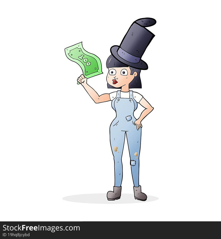 Cartoon Woman Holding On To Money