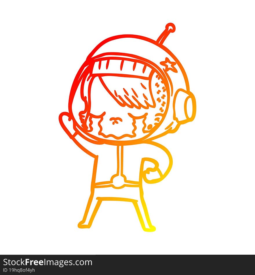 warm gradient line drawing cartoon crying astronaut girl