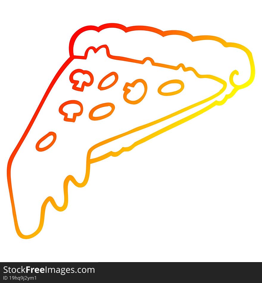 warm gradient line drawing cartoon pizza slice