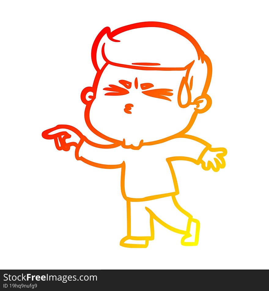 warm gradient line drawing cartoon man sweating