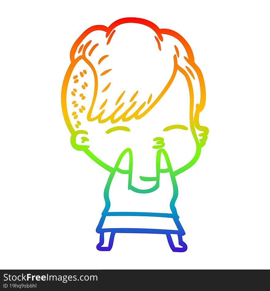 rainbow gradient line drawing cartoon squinting girl