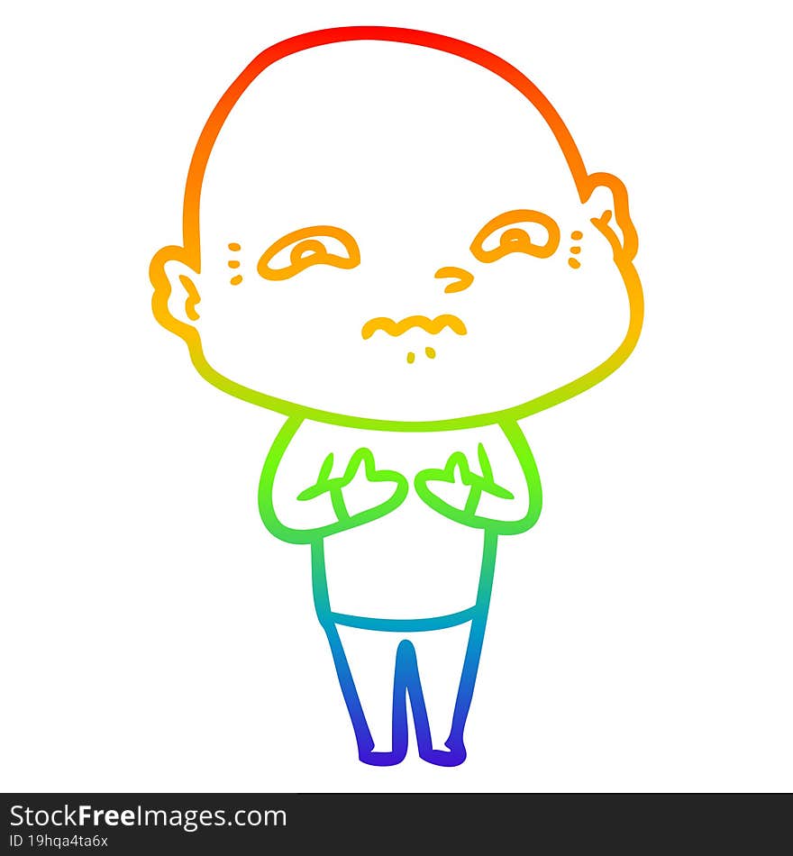 rainbow gradient line drawing of a cartoon nervous man