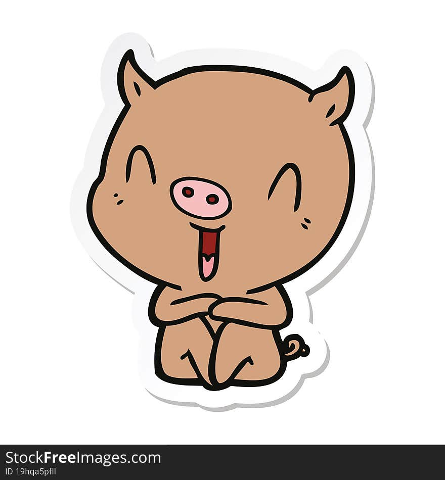 Sticker Of A Happy Cartoon Sitting Pig