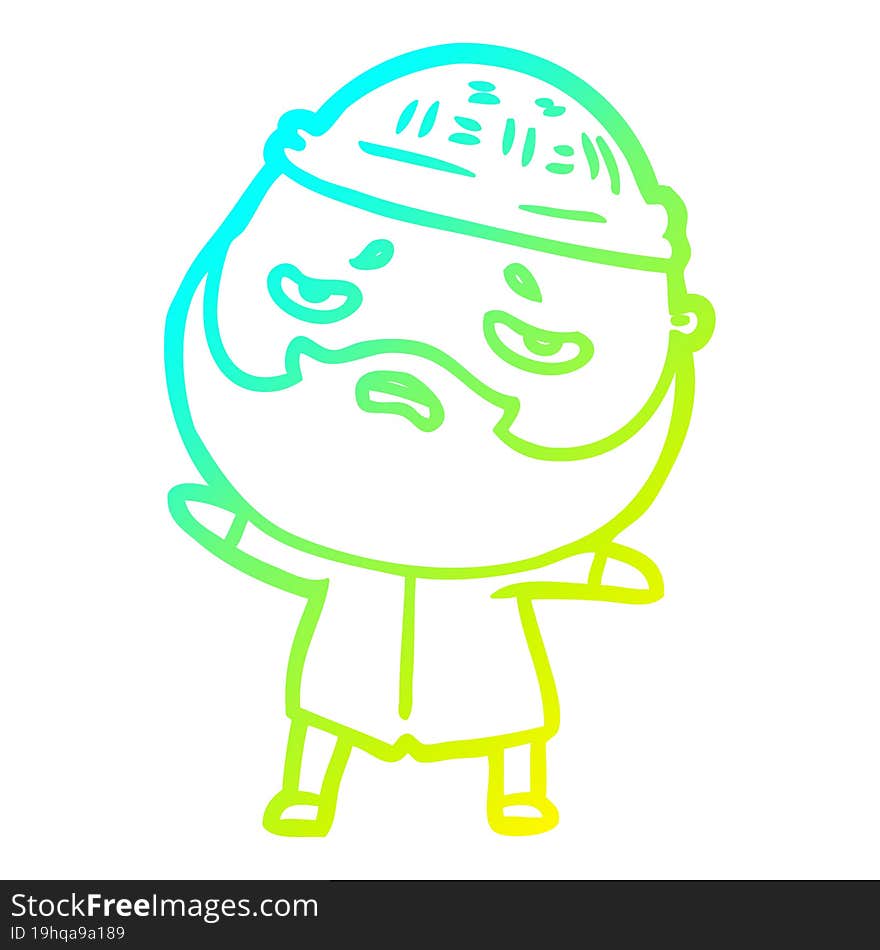 cold gradient line drawing cartoon worried man with beard