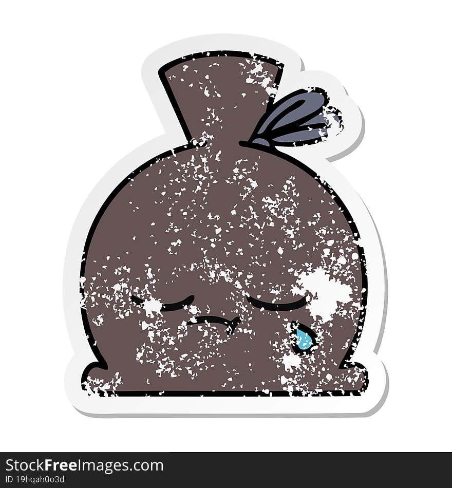 distressed sticker of a cute cartoon sack