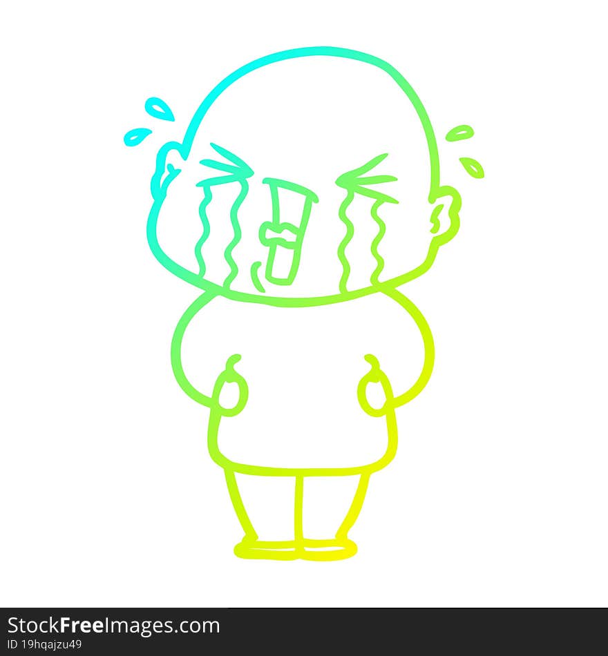 cold gradient line drawing cartoon crying bald man