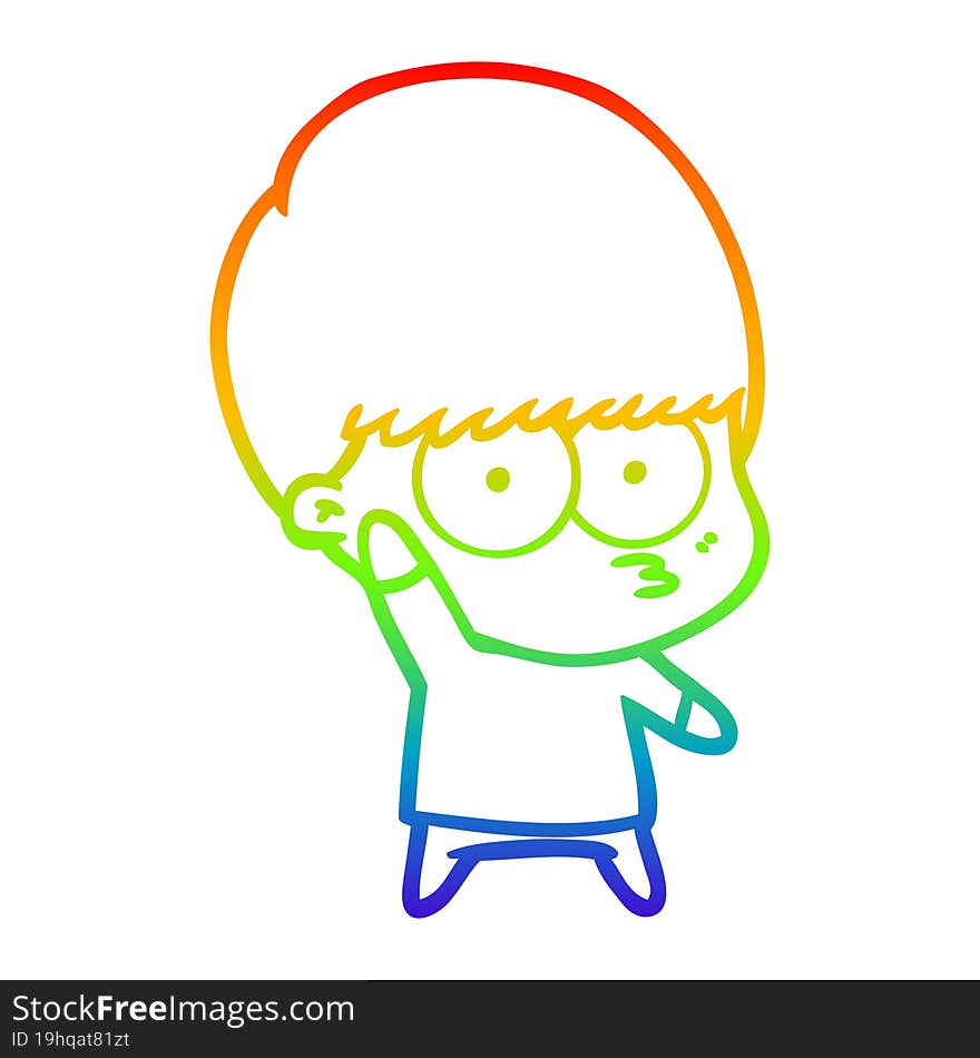 rainbow gradient line drawing nervous cartoon boy waving