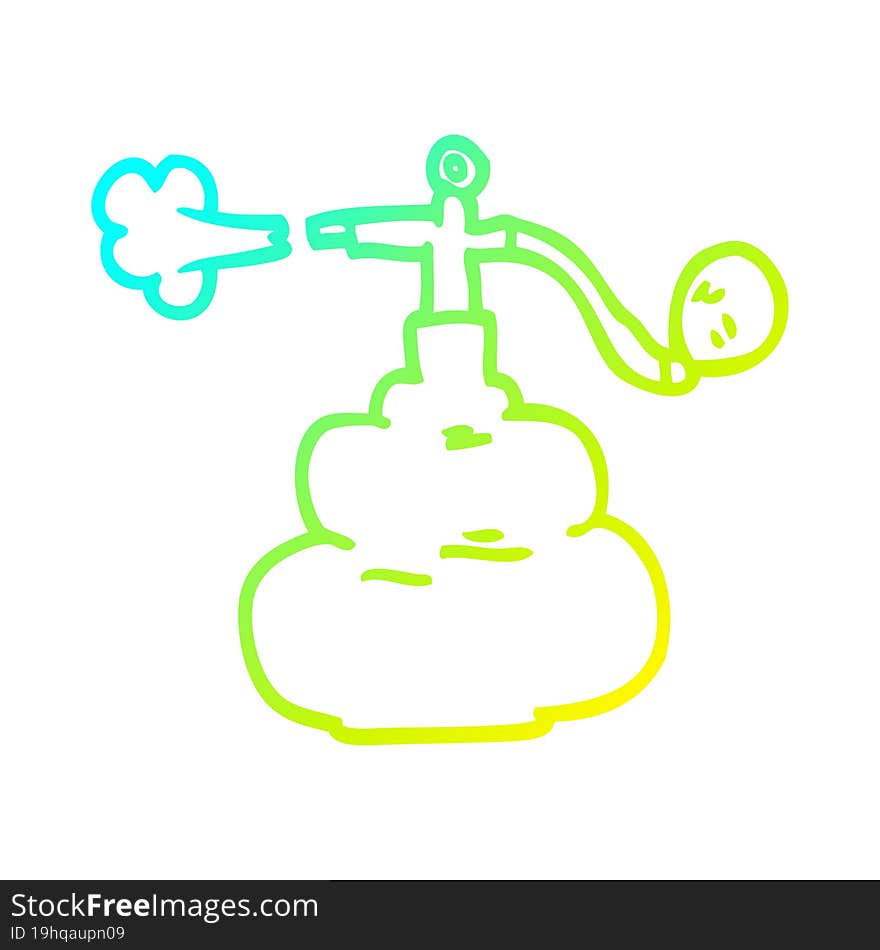 cold gradient line drawing of a cartoon perfume bottle spray