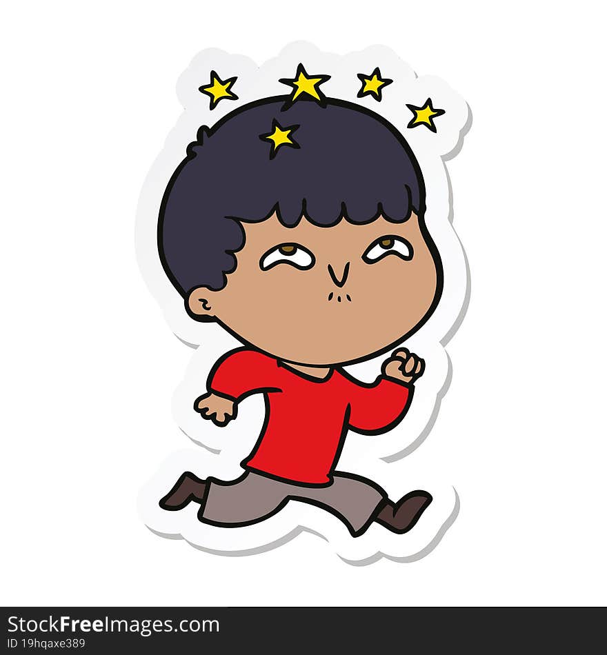 sticker of a cartoon amazed boy