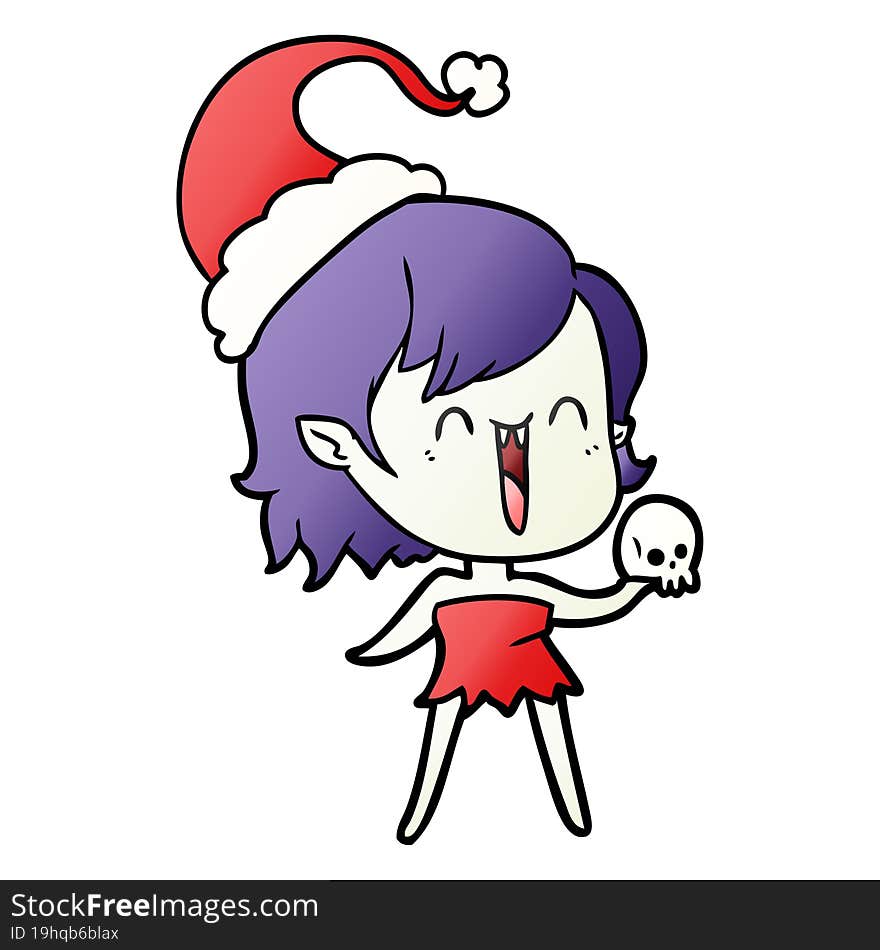 cute gradient cartoon of a happy vampire girl wearing santa hat