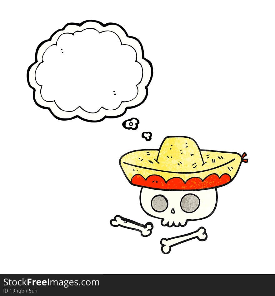 thought bubble textured cartoon skull in mexican hat