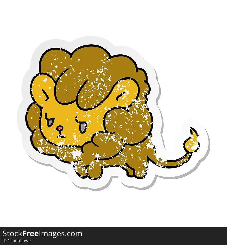 distressed sticker cartoon kawaii cute lion cub