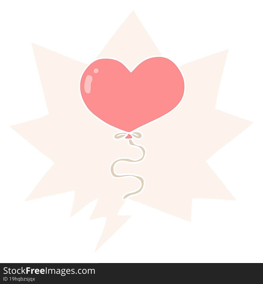 cartoon love heart balloon and speech bubble in retro style