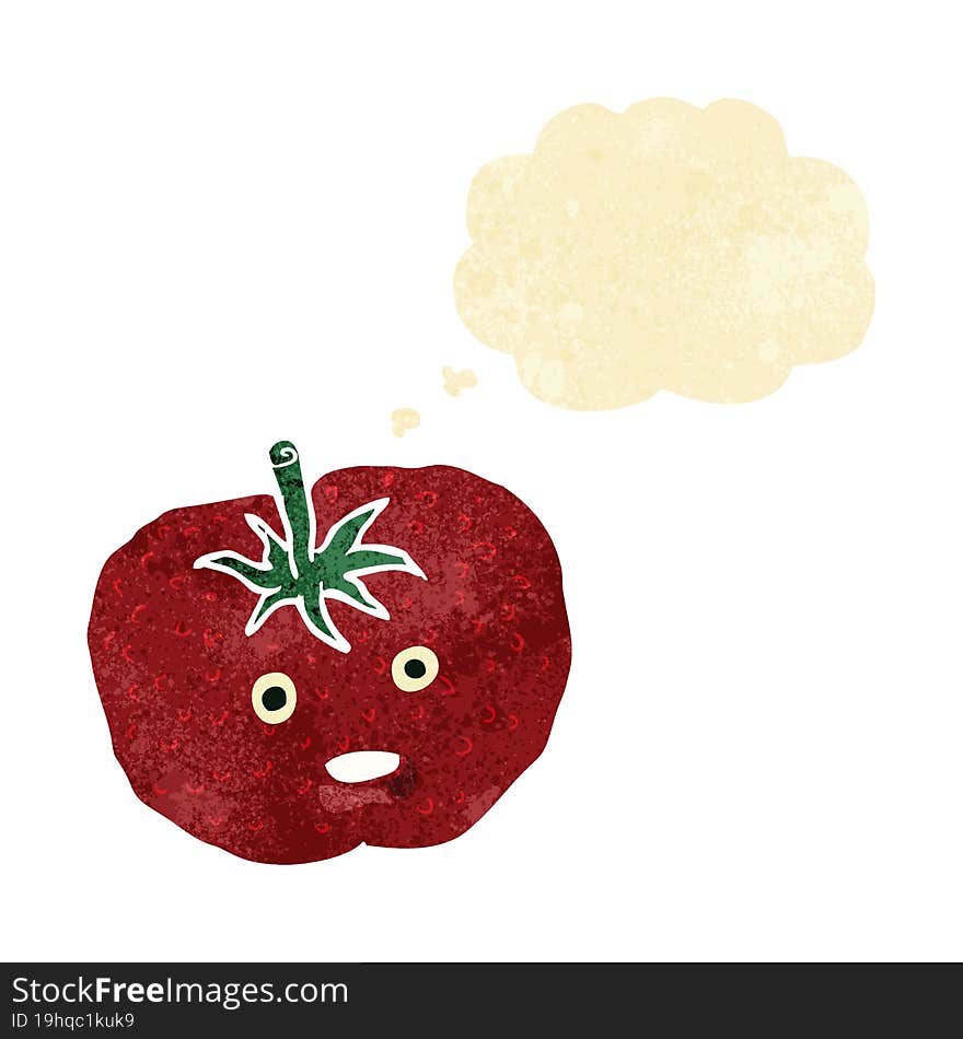 cartoon tomato with thought bubble